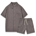 Young women's two-piece lounge set with plain short-sleeve top and elastic waist shorts