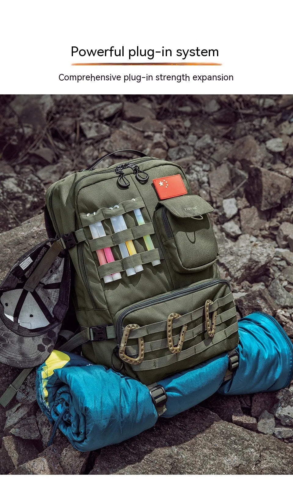 Tactical backpack in Army Green with 20-35L capacity, waterproof nylon, and 17-inch size for outdoor use.