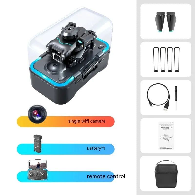 Black DJI S96 quadcopter drone with four propellers and integrated camera on compact plastic airframe