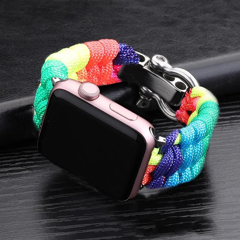 Woven nylon watch strap for iWatch 38-49mm with steel buckle, connector and multiple colour options