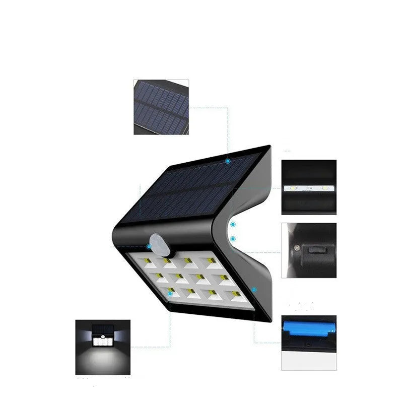 Outdoor solar wall light with motion sensor and IP65 waterproof rating for garden lighting