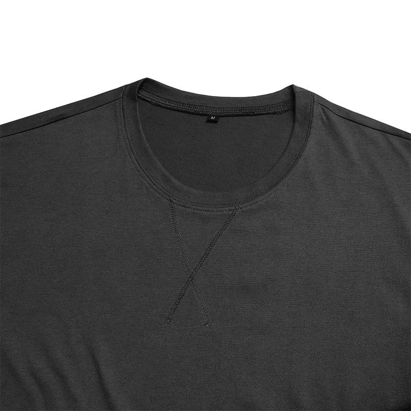 Men's slim fit cotton short-sleeved t-shirt in Army Green, shown on a model.