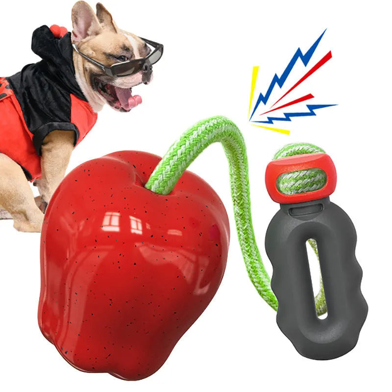 Green plastic spherical dog toy with textured surface and food dispensing opening for dental care and interactive play