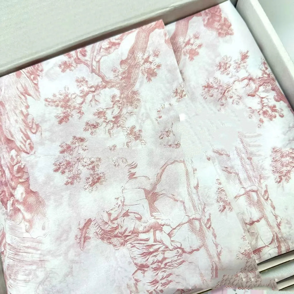 French Mg tissue paper sheet measuring 50x70cm with retro French romance design in pink purple colour