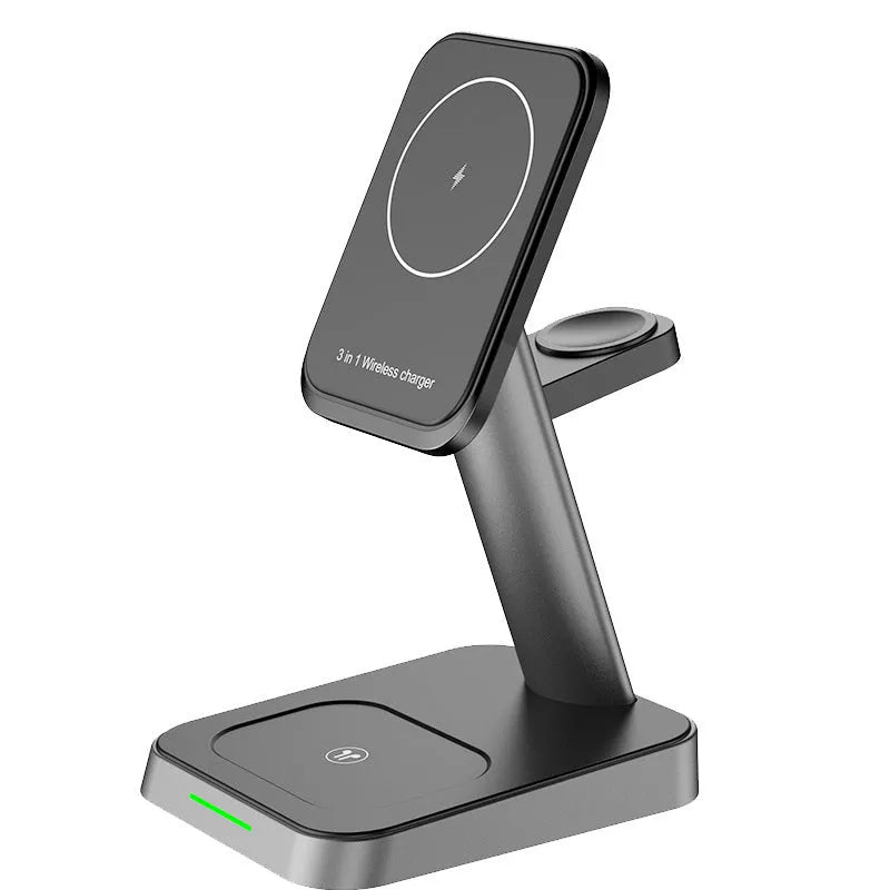 Black vertical wireless charging station with phone charging upright and 10000mAh battery capacity