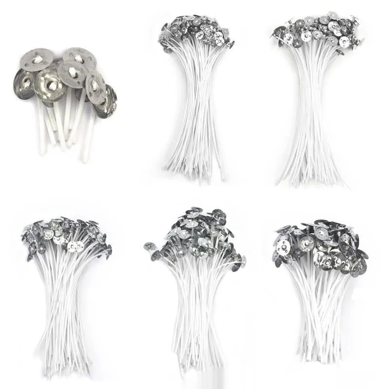 White cotton candle wicks in 2.6cm, 6cm, and 8cm lengths for DIY candle making