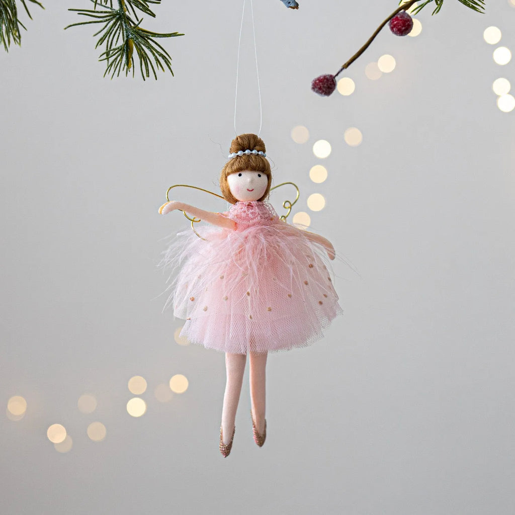 Pink and white ballet girl plush doll with angel pendant design