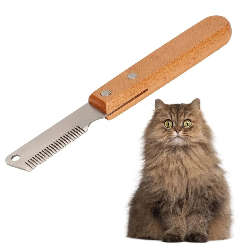Pet stripping comb with wood handle for removing floating hair from cats and dogs grooming tool