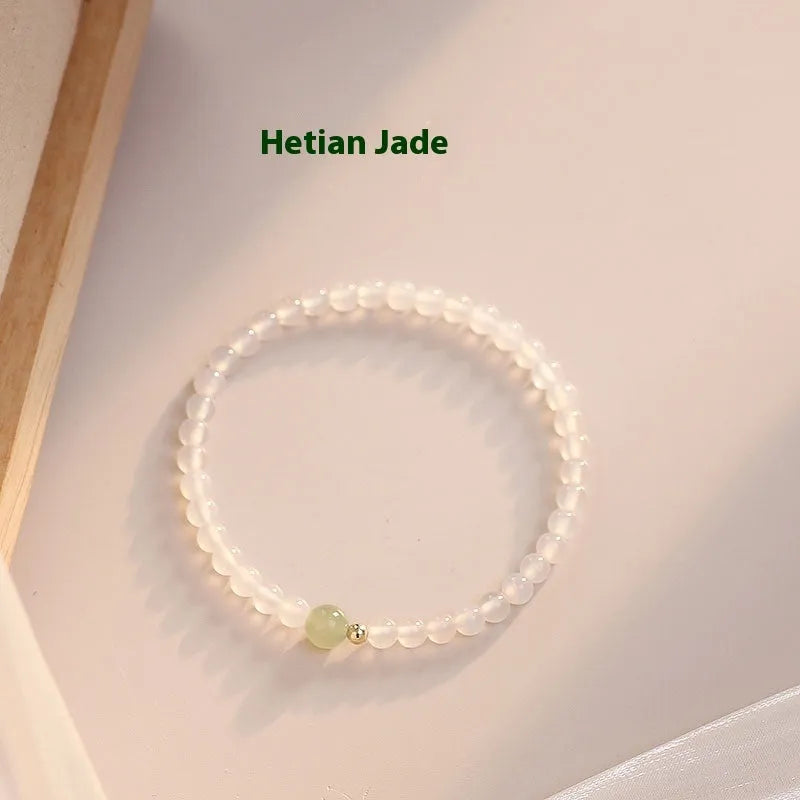 Natural Hetian jade white agate women's bracelet with 15cm diameter in New Chinese style