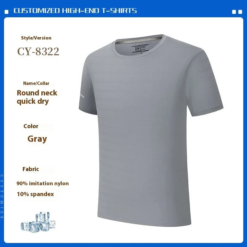 Man wearing a solid colour quick-drying waterproof work t-shirt with short sleeves on a worksite.