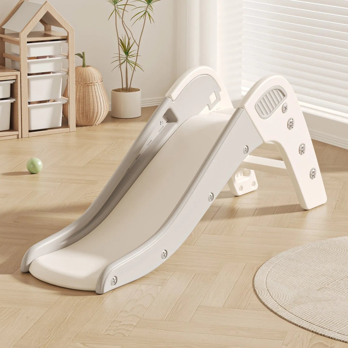 Household Fashion small plastic slide for babies under 3 years in blue, yellow, brown, or grey, supporting crawling and coordination training