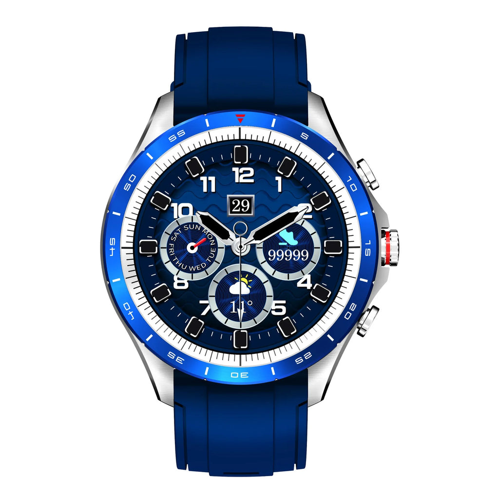 Men's black smart bracelet watch with zinc alloy case and silicone wristband on a wrist.