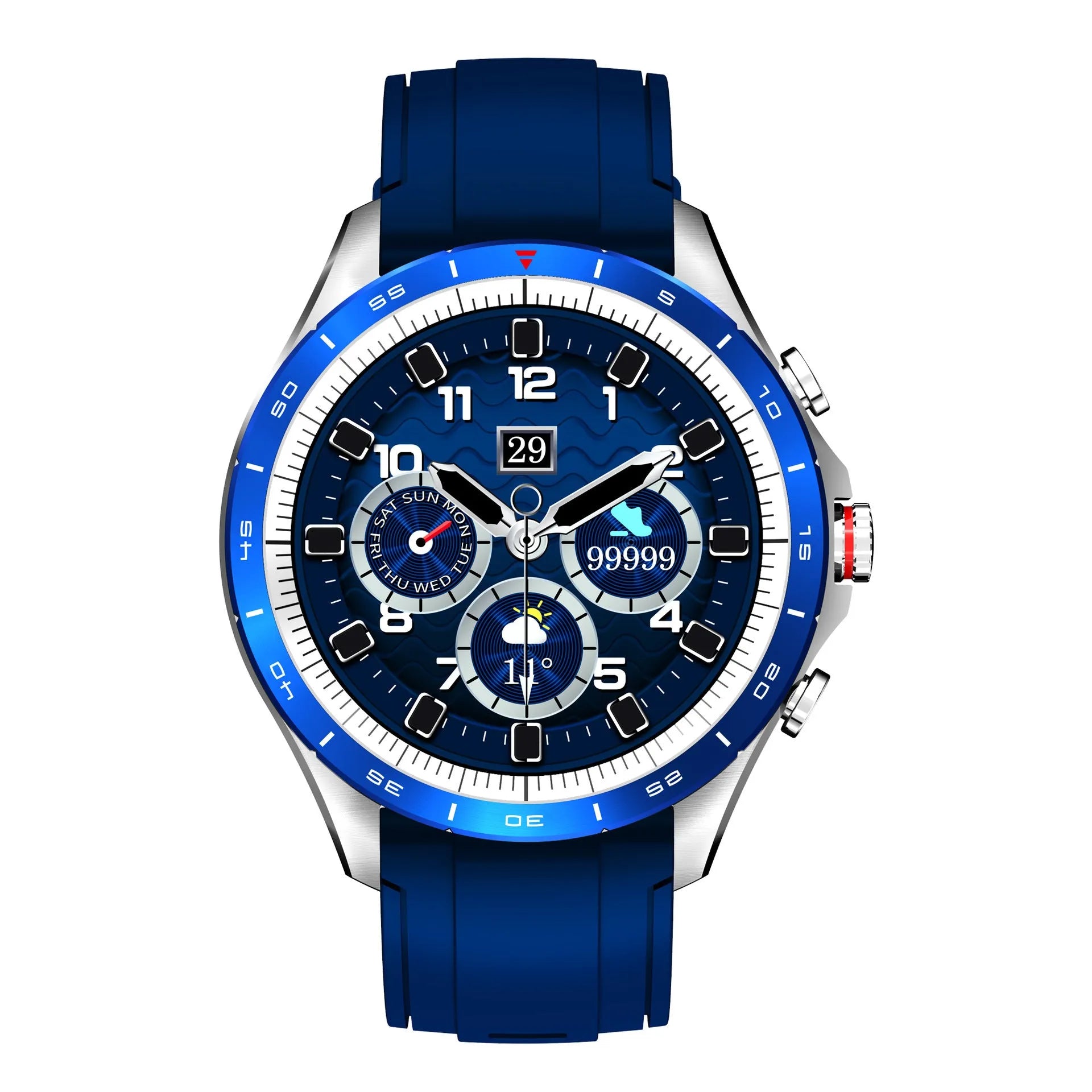 Men's black smart bracelet watch with zinc alloy case and silicone wristband on a wrist.