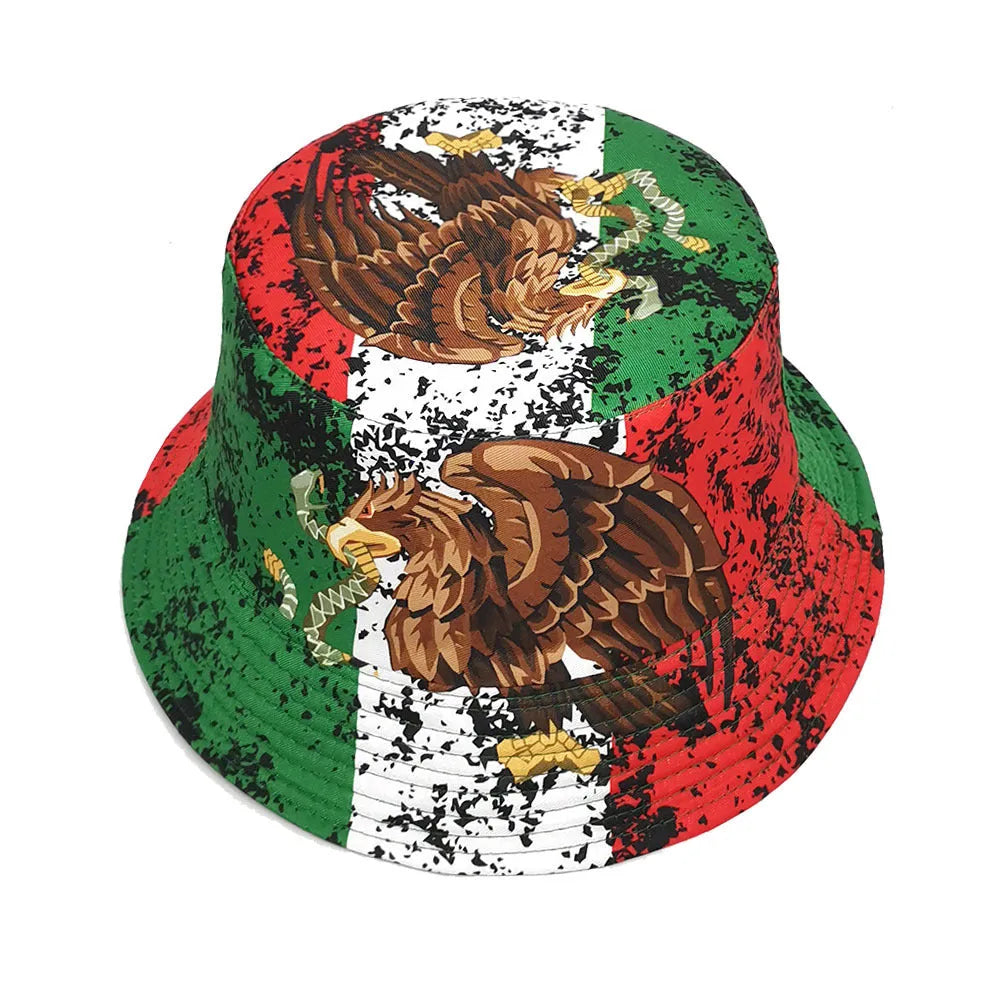 Eagle pattern retro bucket hat with dome crown in size M for sun protection
