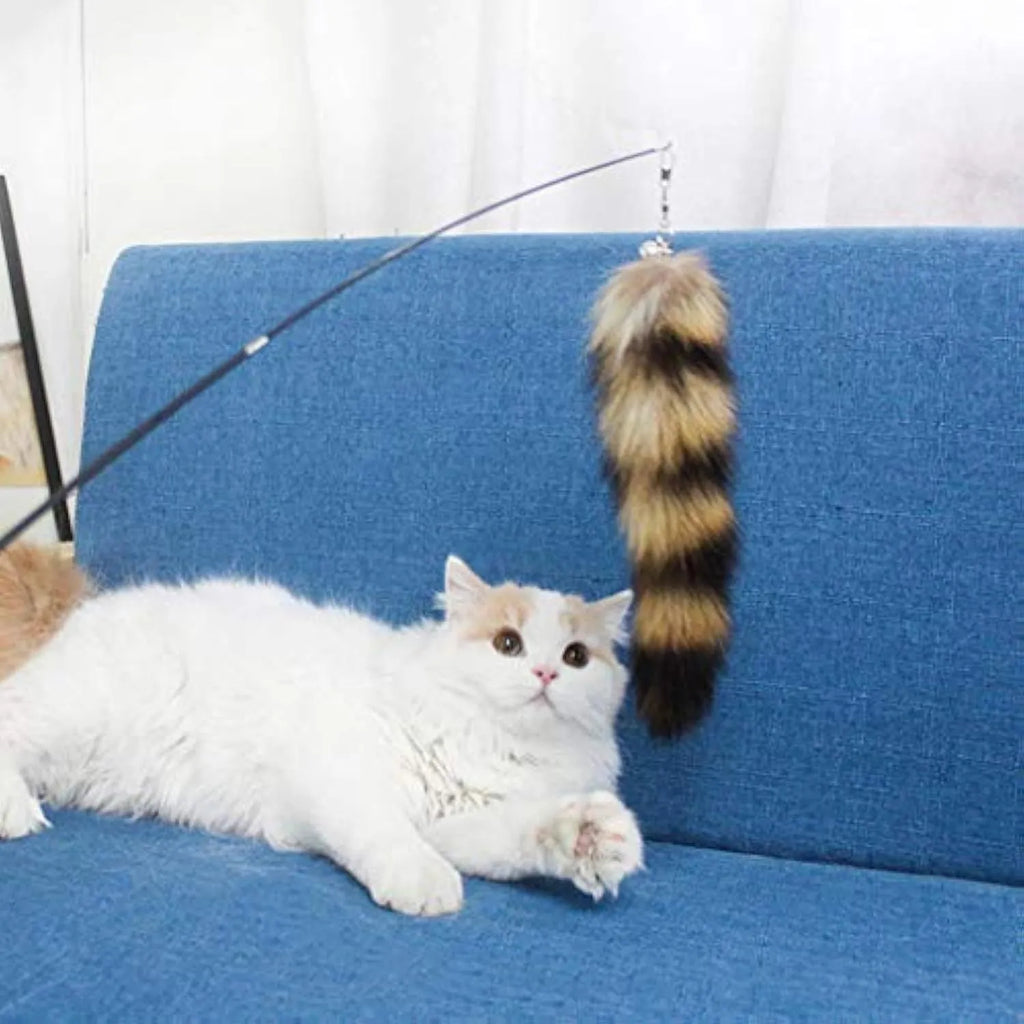 Black cat toy wand with 42cm elastic string and 300g weighted handle for interactive feline play
