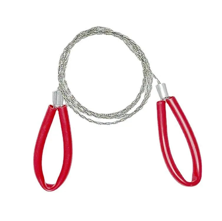 Outdoor survival steel wire saw with hand leather case, 68cm length, 7.7g weight, black and red colour options