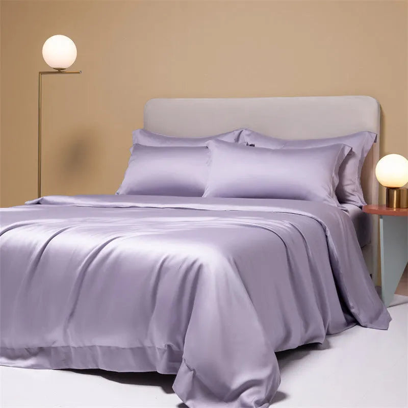 200 thread count Lenzing Tencel quilt sheets in Aurora Blue colour on a UK double bed