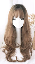 Long wavy curly wig with air bangs and pear flower detail, high temperature fibre, 62cm, for women