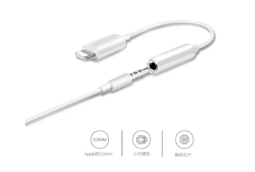 White Lightning to 3.5mm audio adapter for iPhone compatibility with gold-plated terminals