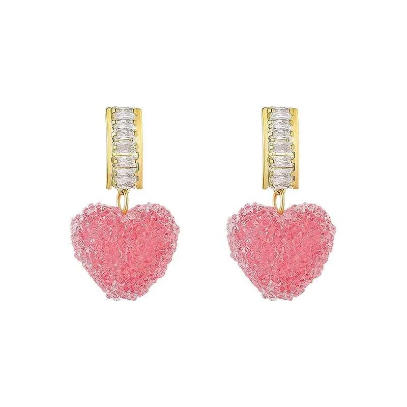 Women's heart-shaped candy stud earrings in pink or blue alloy metal