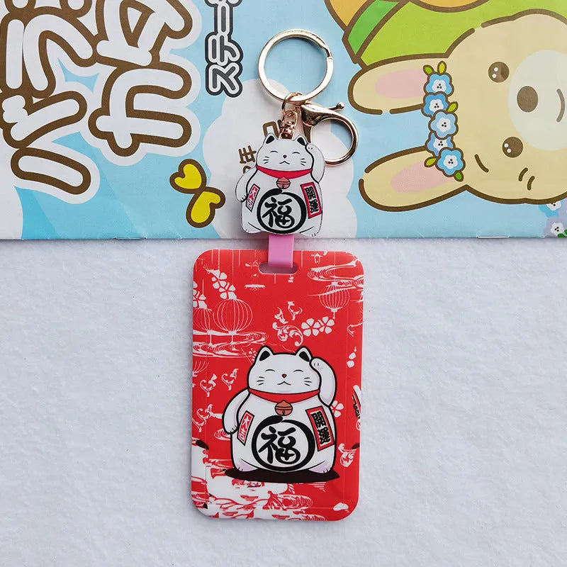 Lucky Cat cartoon design plastic certificate sleeve with a metal ferrule pendant attached.