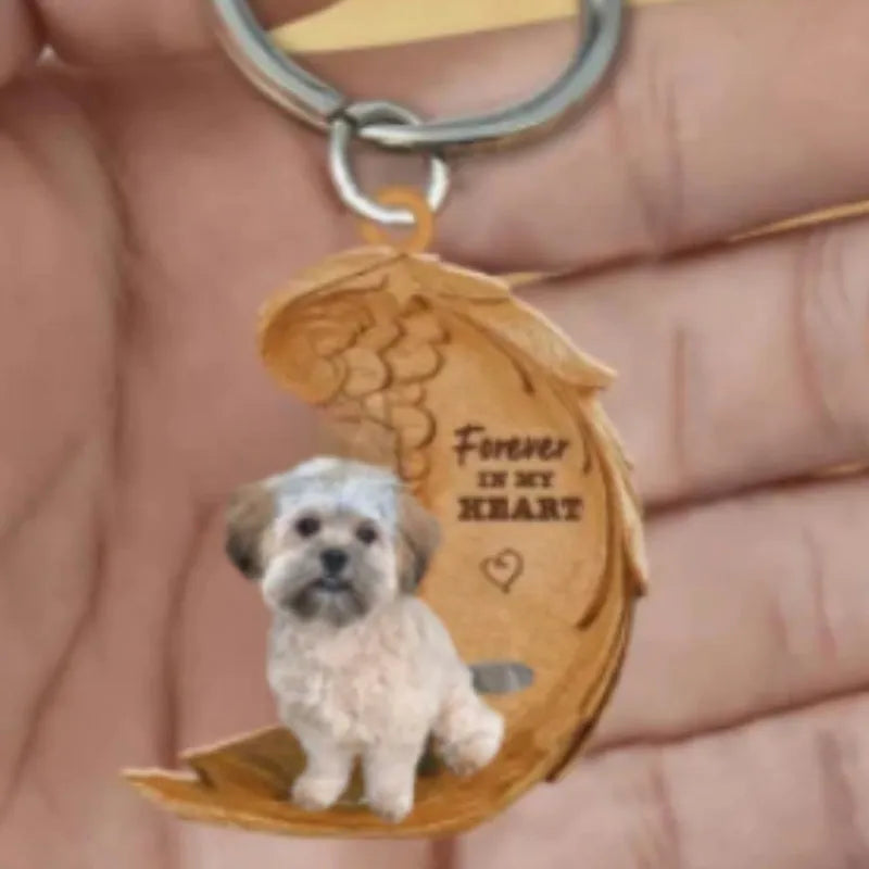 Square acrylic dog-themed car hanging ornament with colourful picture style design.