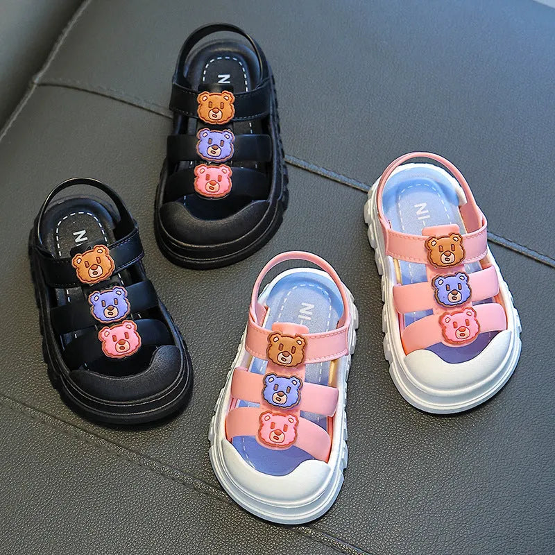 Boys' non-slip sandals with cartoon pattern, PVC sole, Velcro fastening, pink brown or black, sizes 21-30
