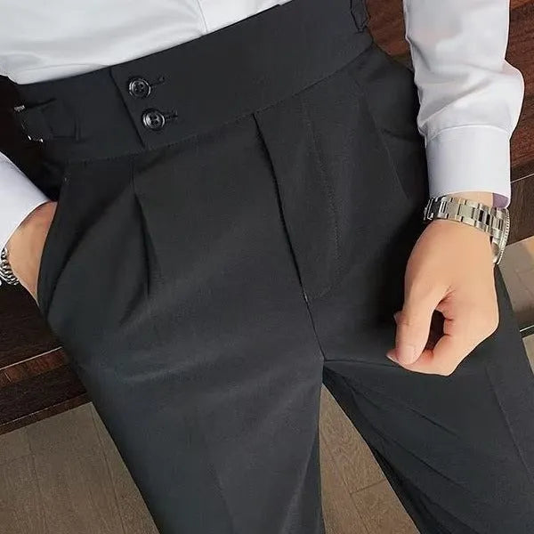 Autumn retro style high waist straight-leg casual trousers in a solid colour.