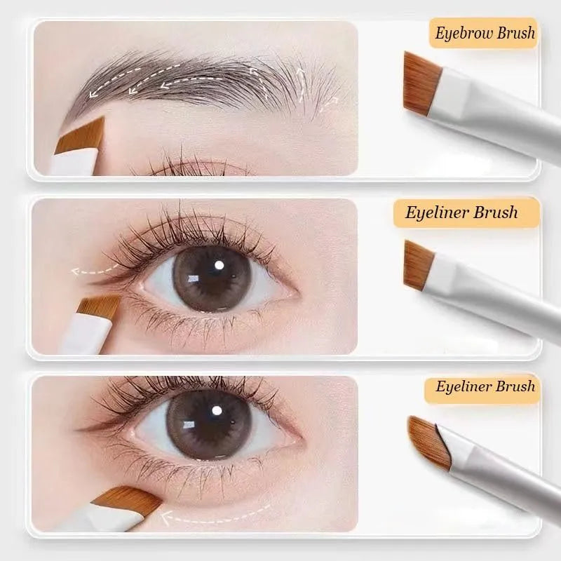 Four angled eyeliner and eyebrow brushes with ultra-thin tips in leather case