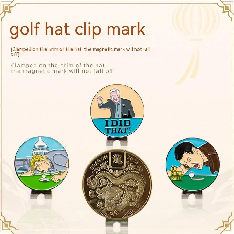 Zinc alloy golf hat clip with Dragon Year design, 3.5cm diameter, on golf hat