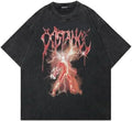 Retro cotton-padded cartoon print t-shirt in washed black with loose fit and short sleeves for street hip hop style