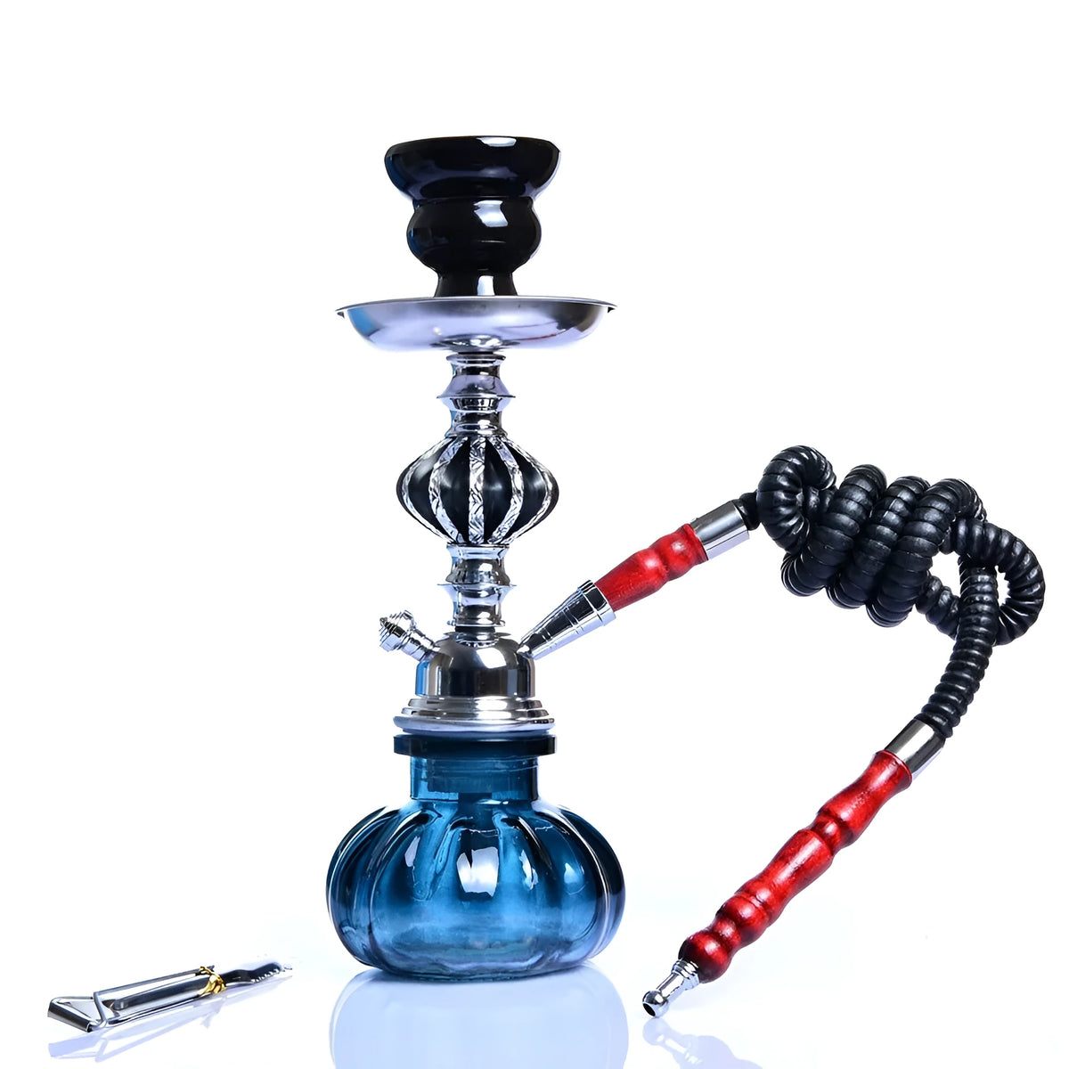 Glass single tube tobacco smoking pot in modern design measuring 11.5cm wide by 26cm tall