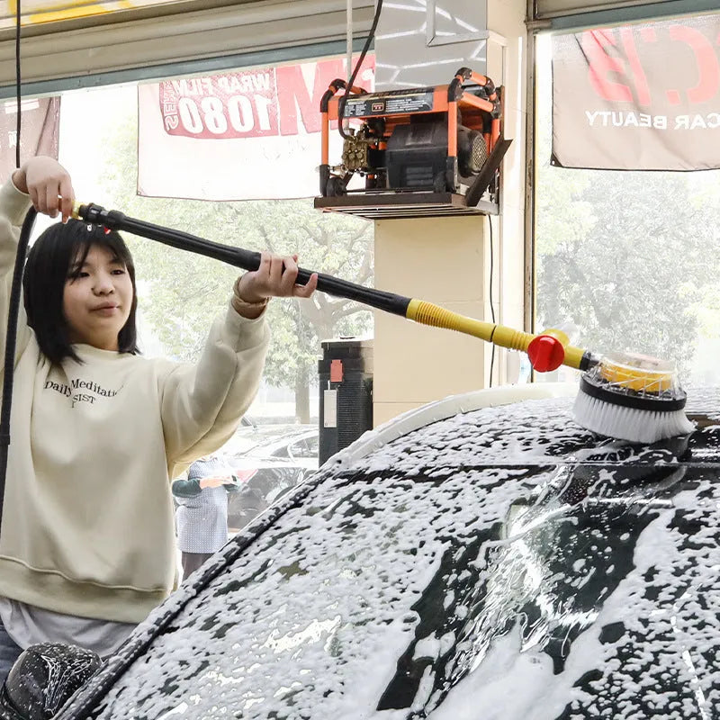 Yellow car wash mop cleaning tool with Chenille brush head and hydraulic adjustment gears