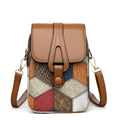 Vertical PU crossbody pouch in irregular blue brown with sandwich pocket and single shoulder strap
