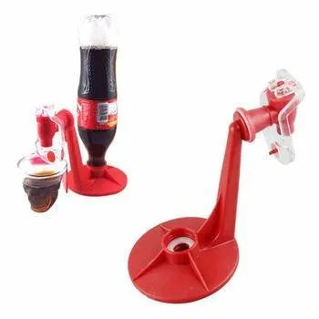 Red plastic Magic Tap soda dispenser for 2-litre bottles with push-in serving mechanism