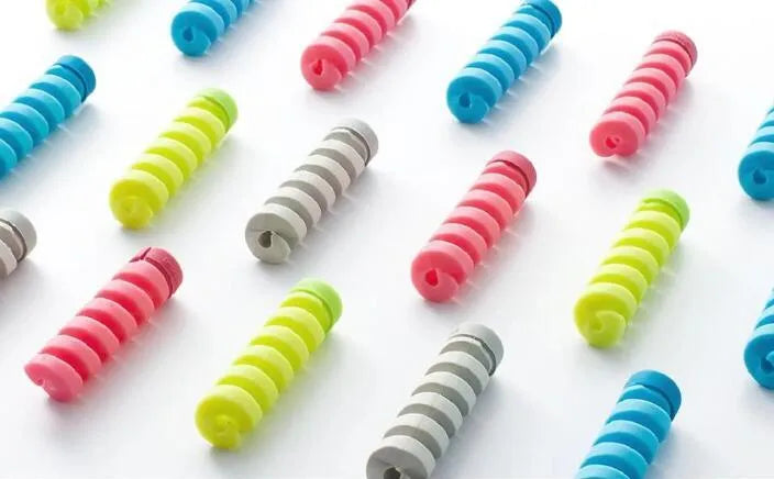 Plastic charging cable protector in assorted colours, measuring 3.5cm long.