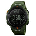 Black and army green Bluetooth smart watch with 50mm dial and stainless steel buckle for iPhone and Android compatibility