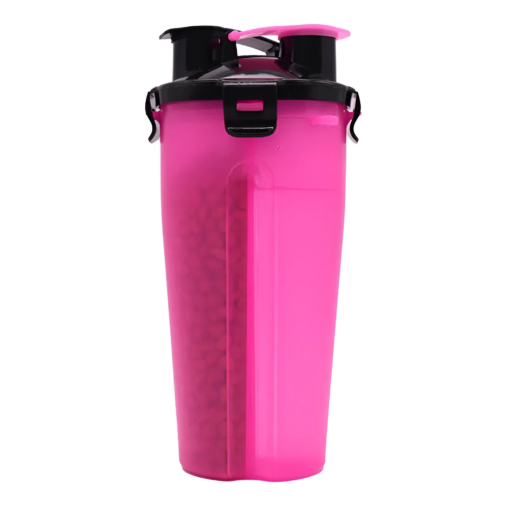 Portable pet water and food cup with dual compartments in assorted colours