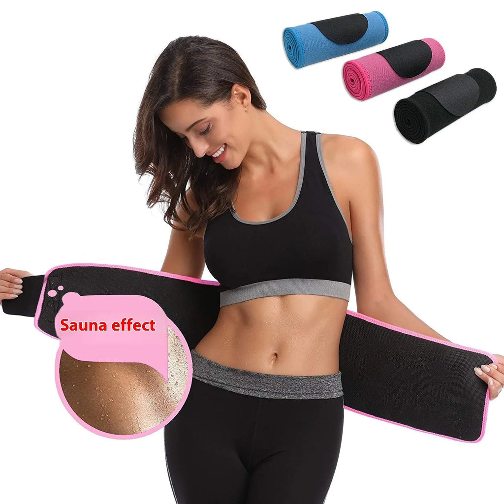 Neoprene lumbar support belt wrapped around waist showing adjustable hook-and-loop closure in black colour
