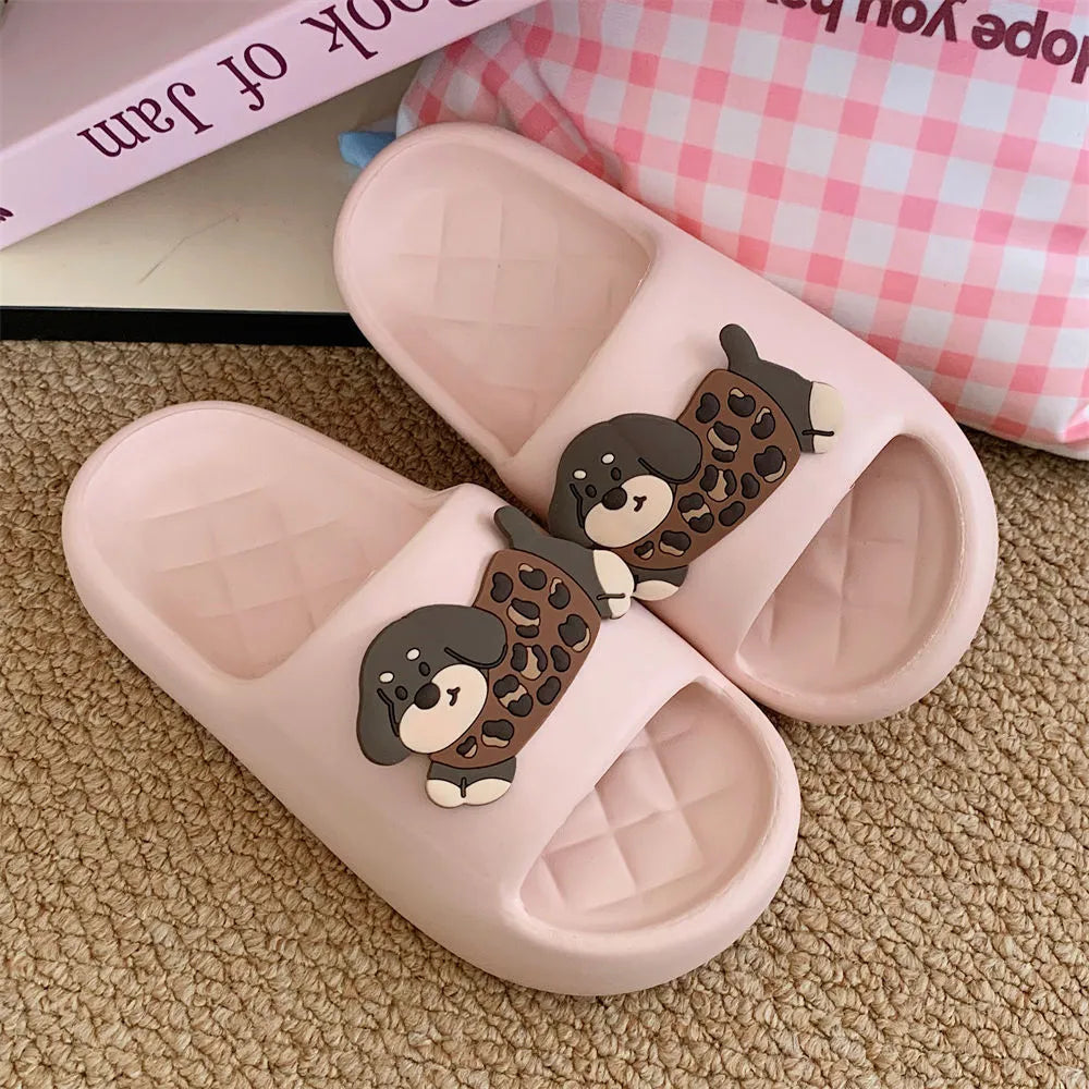 Desert brown leopard print EVA flip flop sandals with thick sole for couple wear