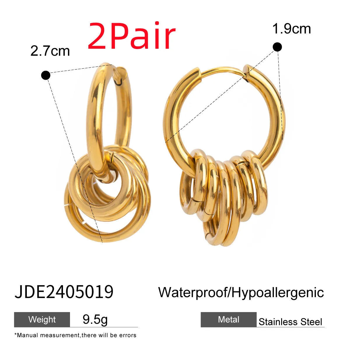 Stainless steel electroplated earrings with ins style design in two colour variations