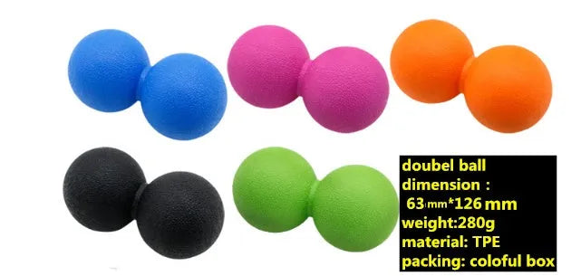 Peanut massage ball in black, blue, green, orange, pink or purple, high density lightweight for full body trigger point massage