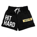 Men's quick-drying sports shorts in black, navy blue, and white, polyester blend, sizes M-3XL, no liner