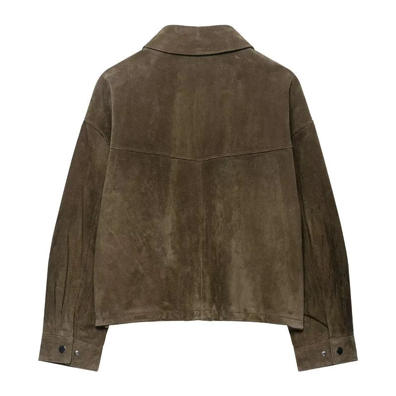 Women's PU jacket coat in medium thickness with Japanese Korean casual style, regular fit, sizes XS to L