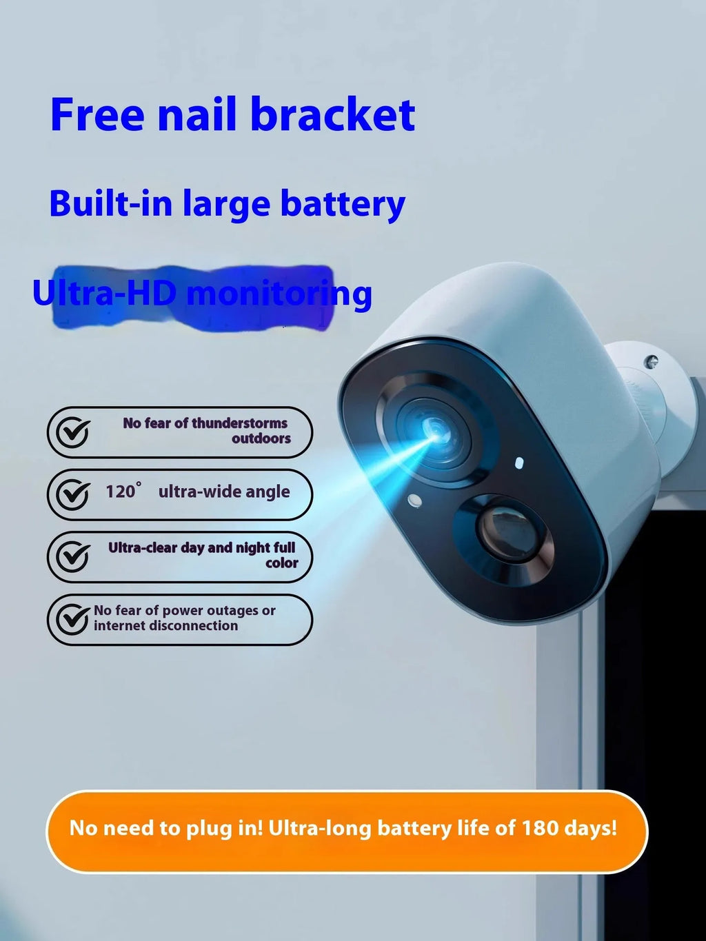 Wireless battery surveillance camera with 1.2-inch ball design and self-contained bracket