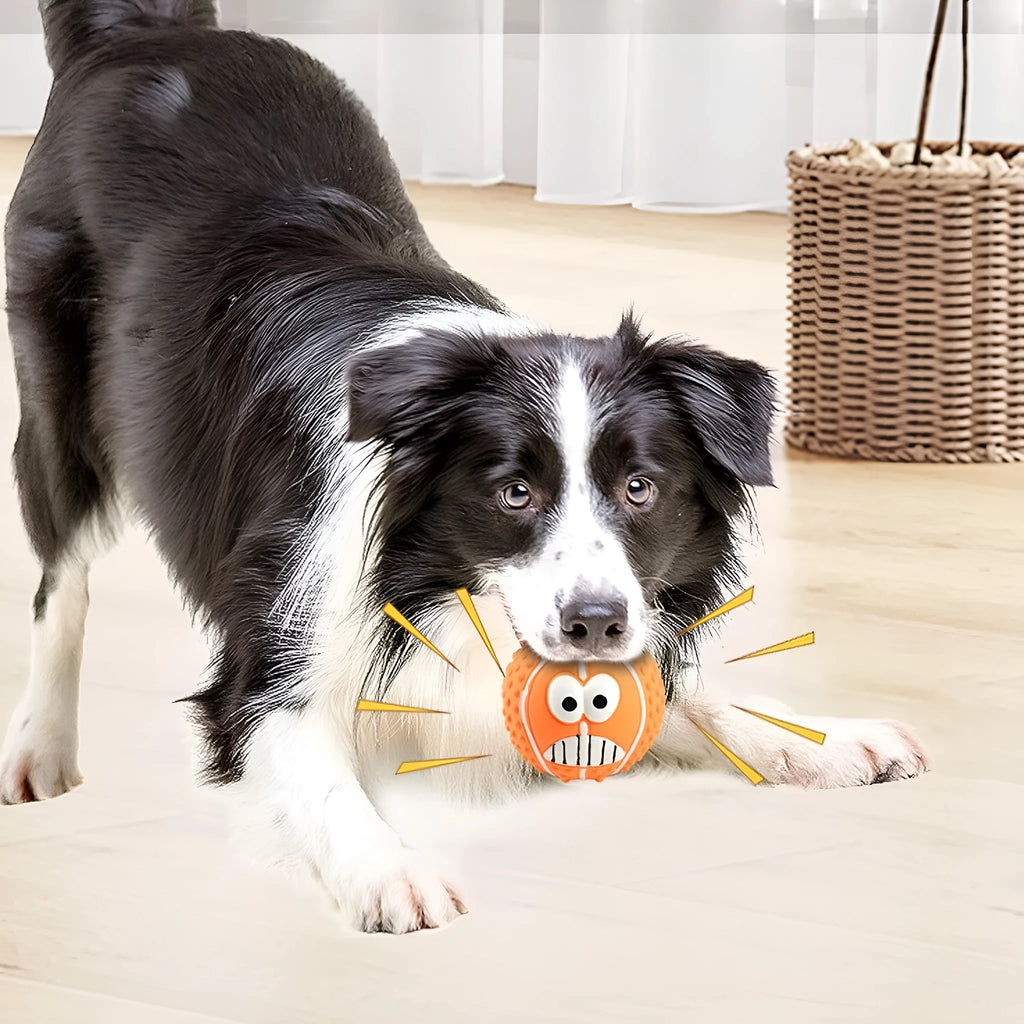 Green orange yellow latex smile face dog balls with squeaker for small medium pets