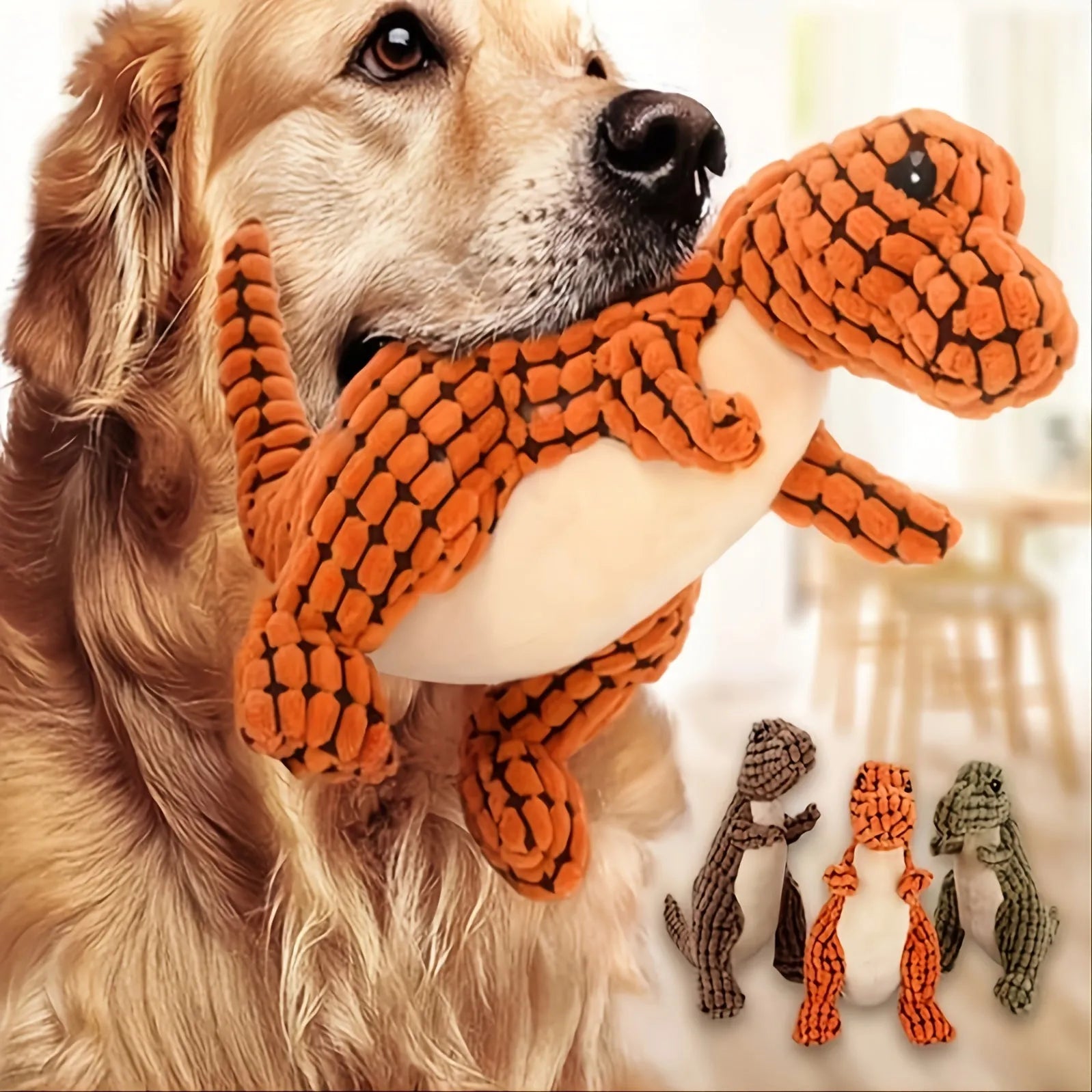 Interactive dog toy with sound mechanism, bite-resistant construction, measuring 35x22x11cm