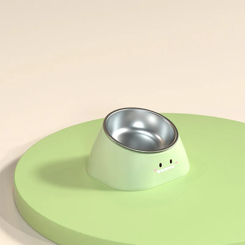 15 degree tilted cat bowl with stainless steel and PP construction in green colour