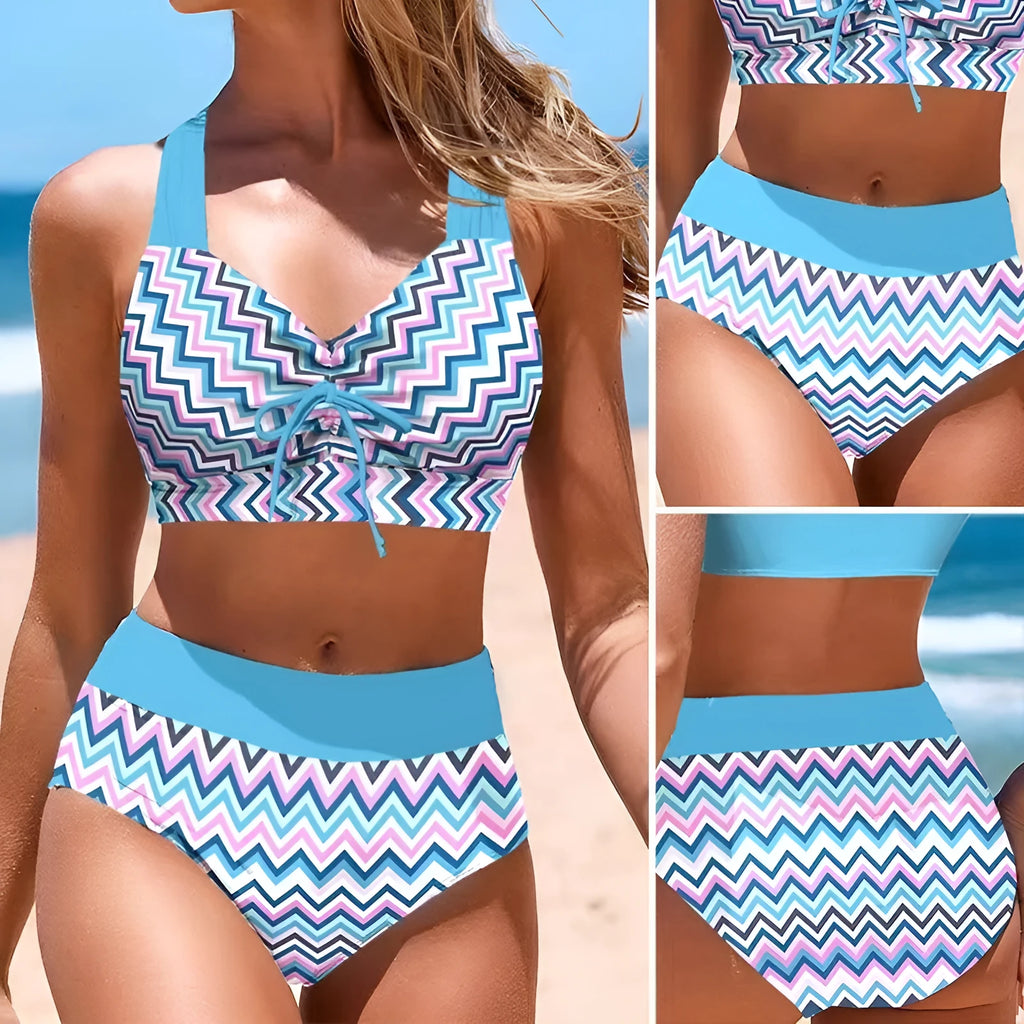 Women's solid colour cross sling split bikini swimsuit in polyester fabric