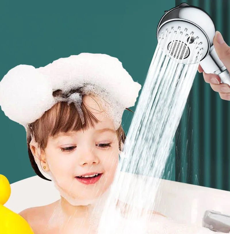 Silver ABS plastic handheld shower head for gentle pet and baby washing.